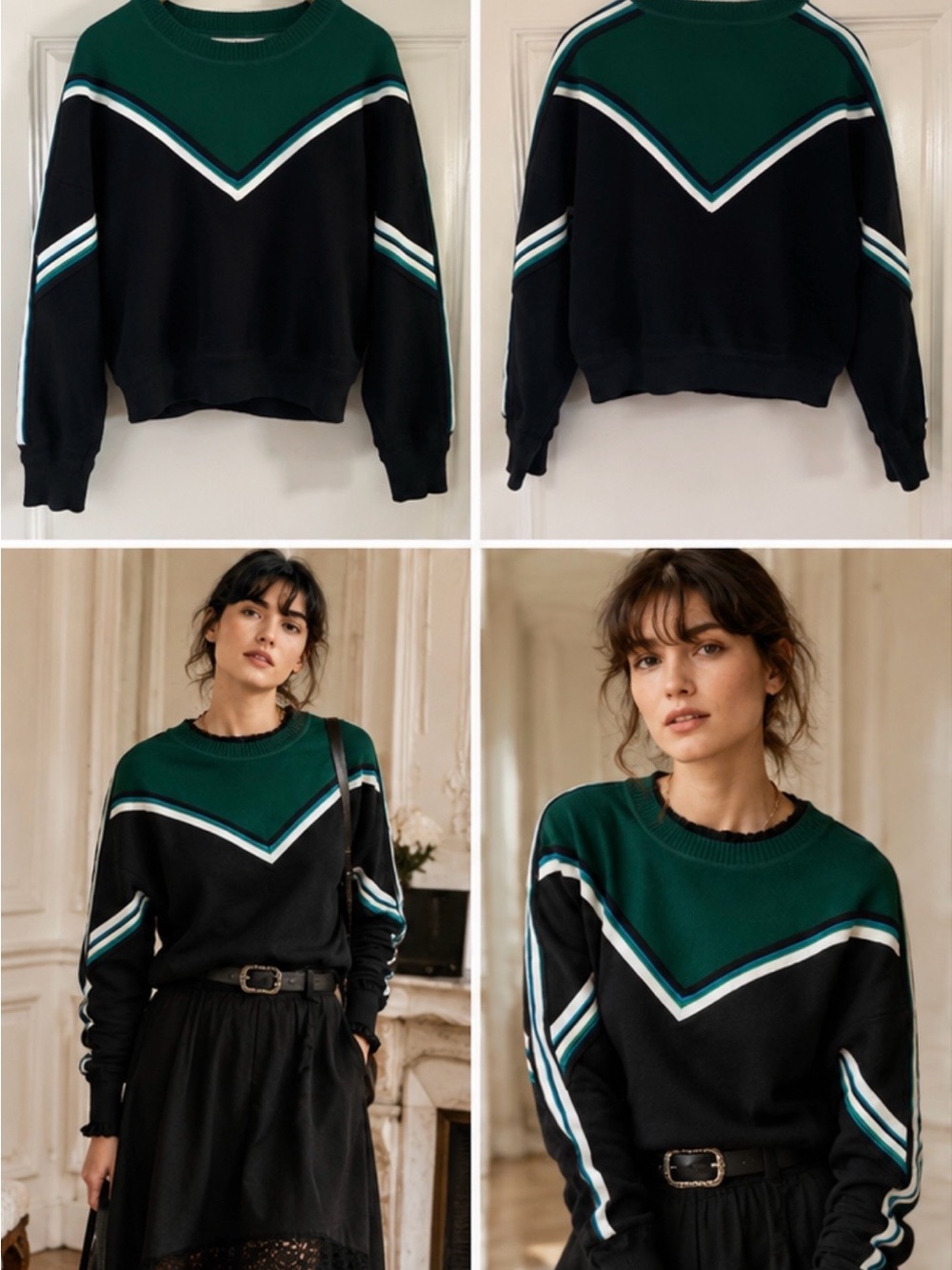ISABEL MARANT, ÉTOILE Green & Black Kimo Striped Cropped Pullover Sweater